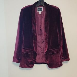 Another Story Burgundy Velvet Open Front Blazer Size M